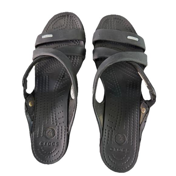 Crocs Cypress IV Strappy Sandal Heels Black Women’s Size 8 - Picture 1 of 7